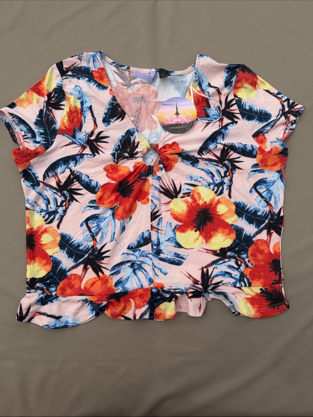Love By Design Pink Floral Twist-Front Crop Top